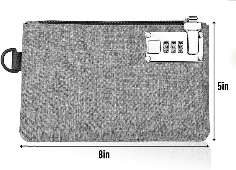 GEEDUD 2 Pcs Lockable Money Bag - 5x8 Inches Durable Nylon Locking Bank Bag Coin Purse for Cash, Jewelry, Passports, Medicine, Credit Cards and Valuable Storage Cash Bag (‎Black+Grey) - Image 5